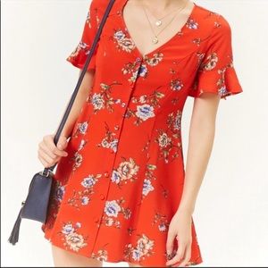 Forever 21 f21 women red floral mini dress ruffles